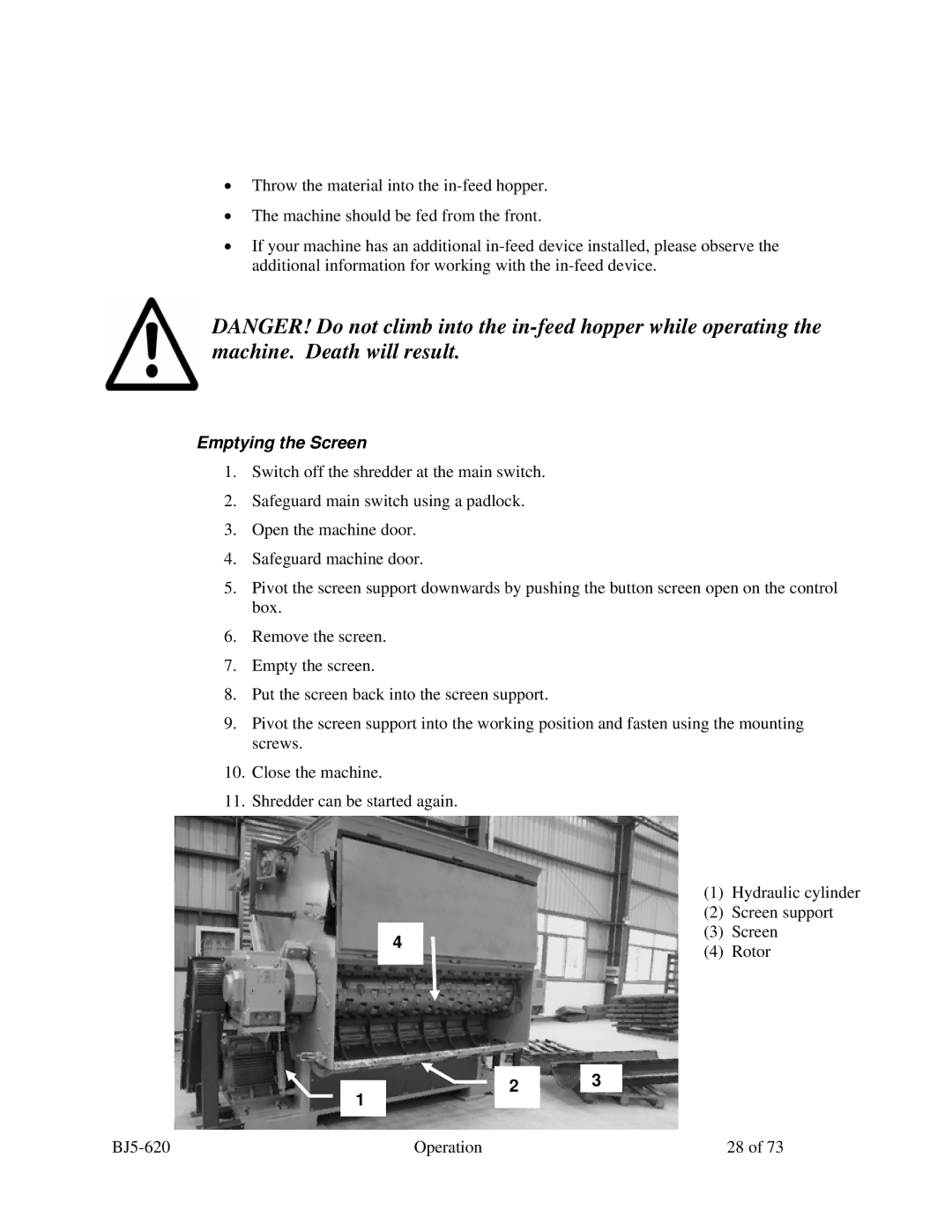 Sterling SXS Series specifications Emptying the Screen 