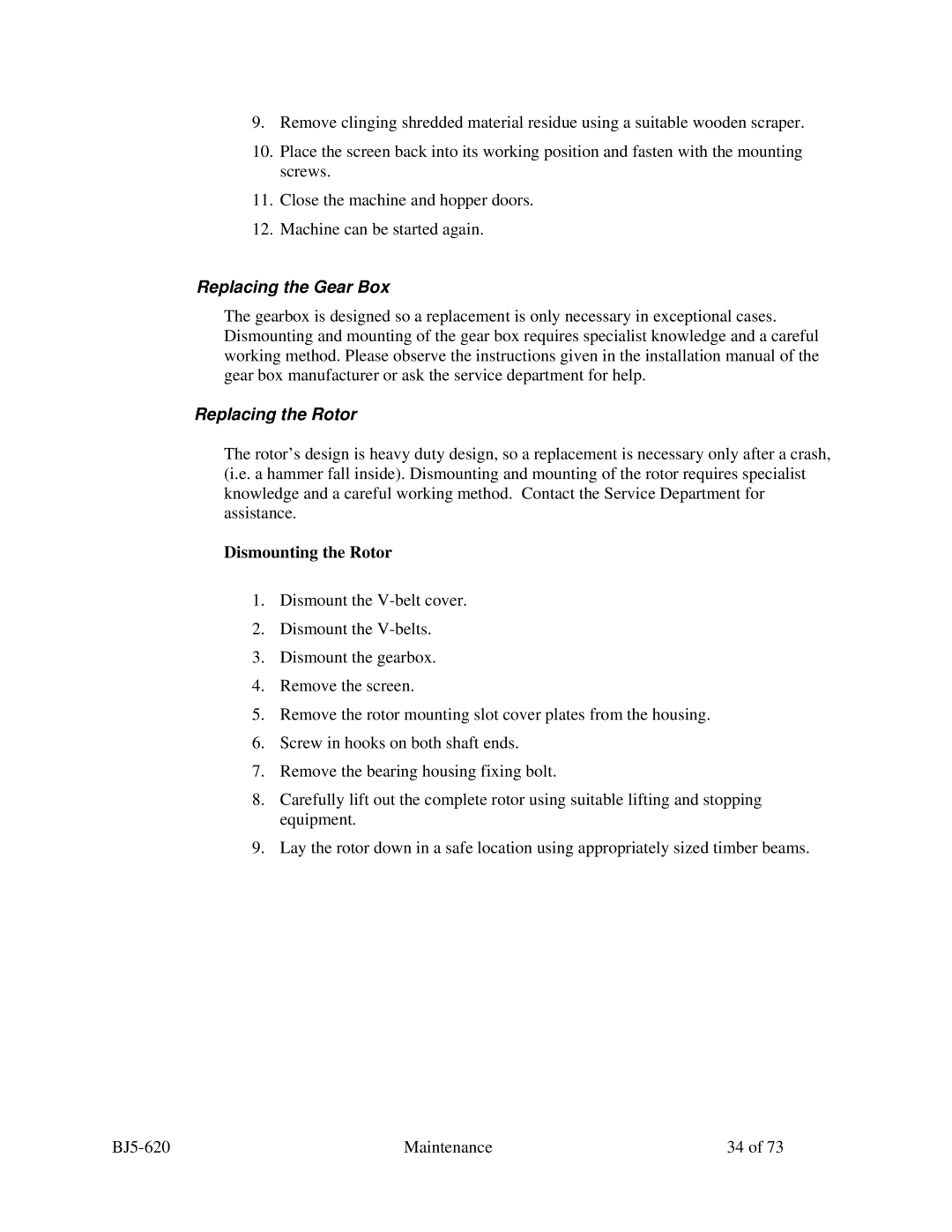 Sterling SXS Series specifications Replacing the Gear Box, Replacing the Rotor, Dismounting the Rotor 