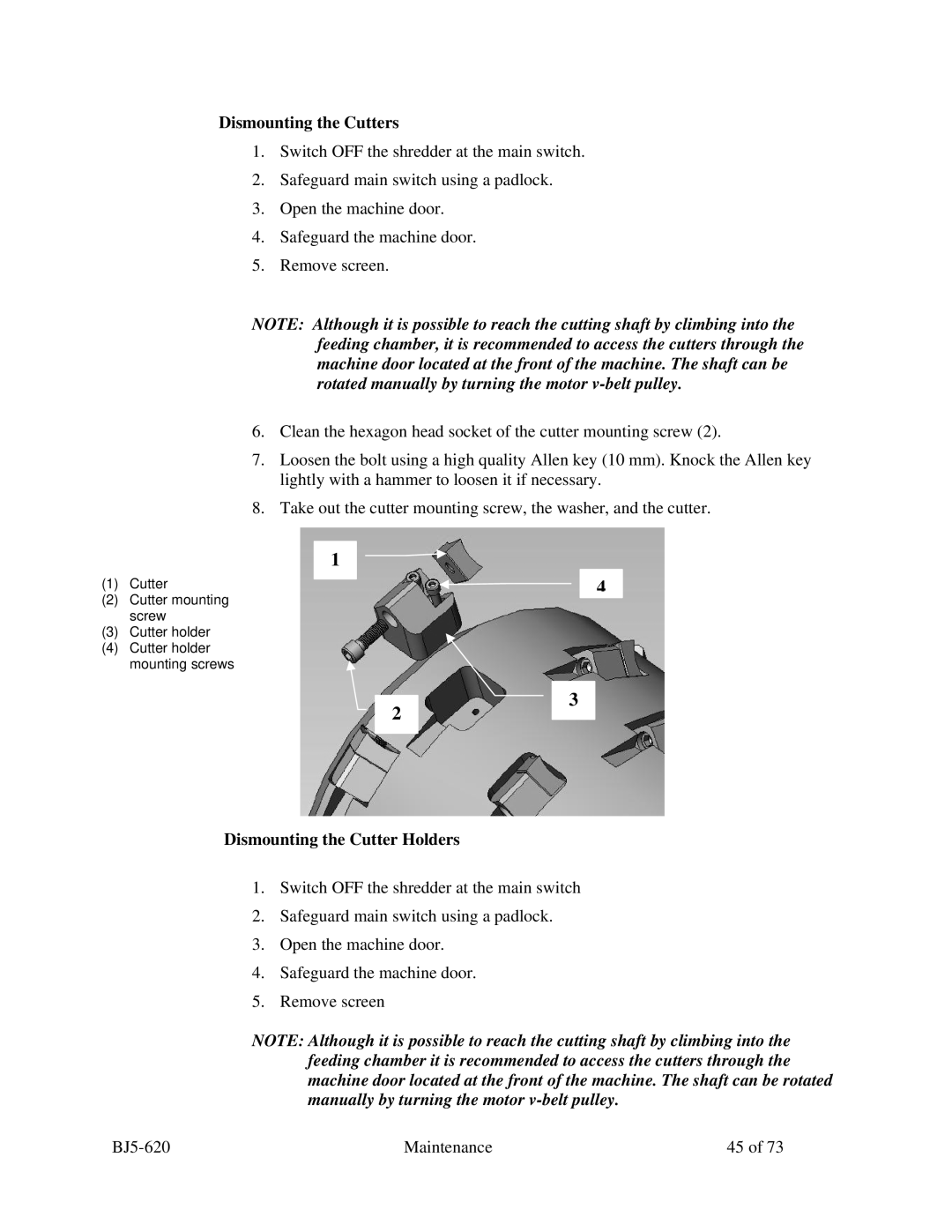 Sterling SXS Series specifications Dismounting the Cutters, Dismounting the Cutter Holders 