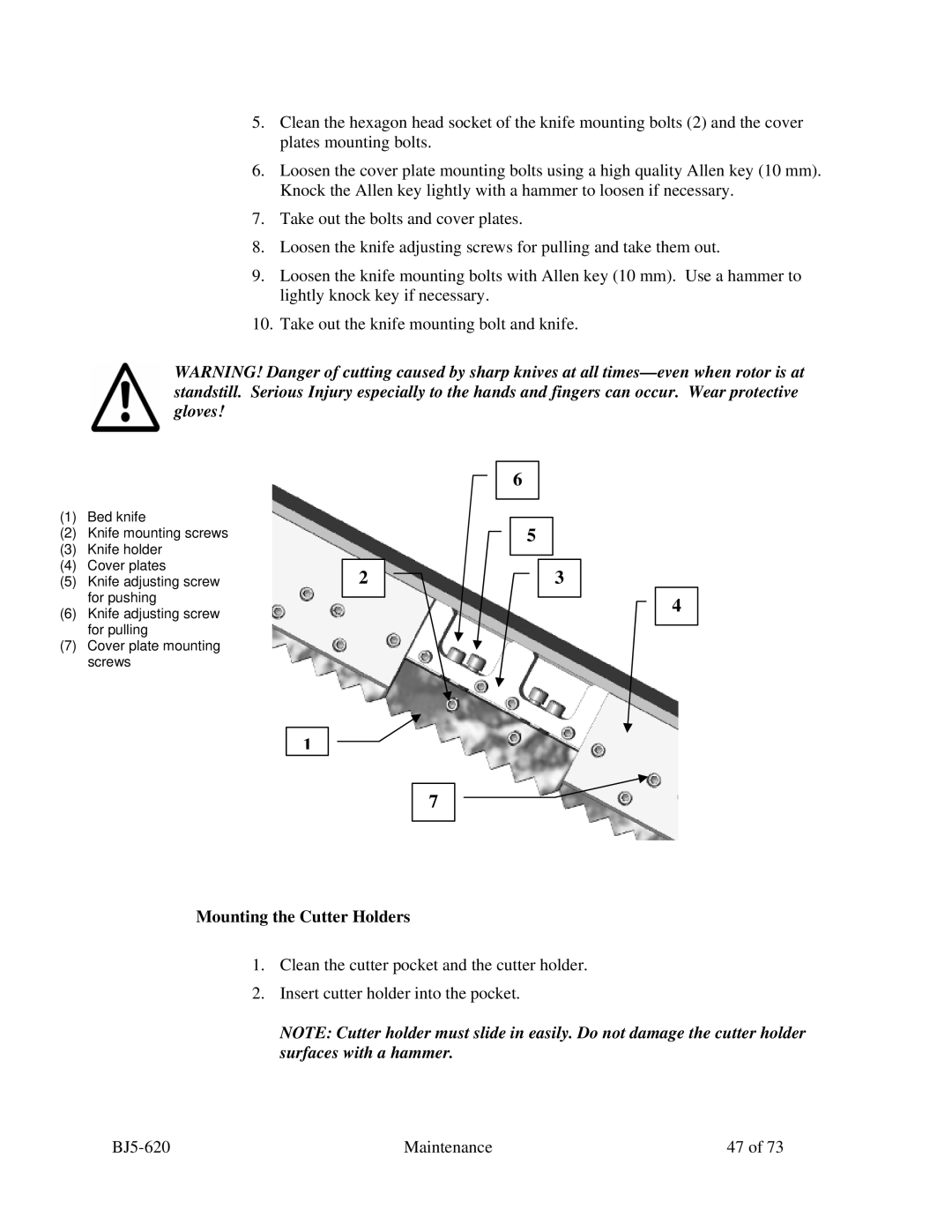 Sterling SXS Series specifications Mounting the Cutter Holders 