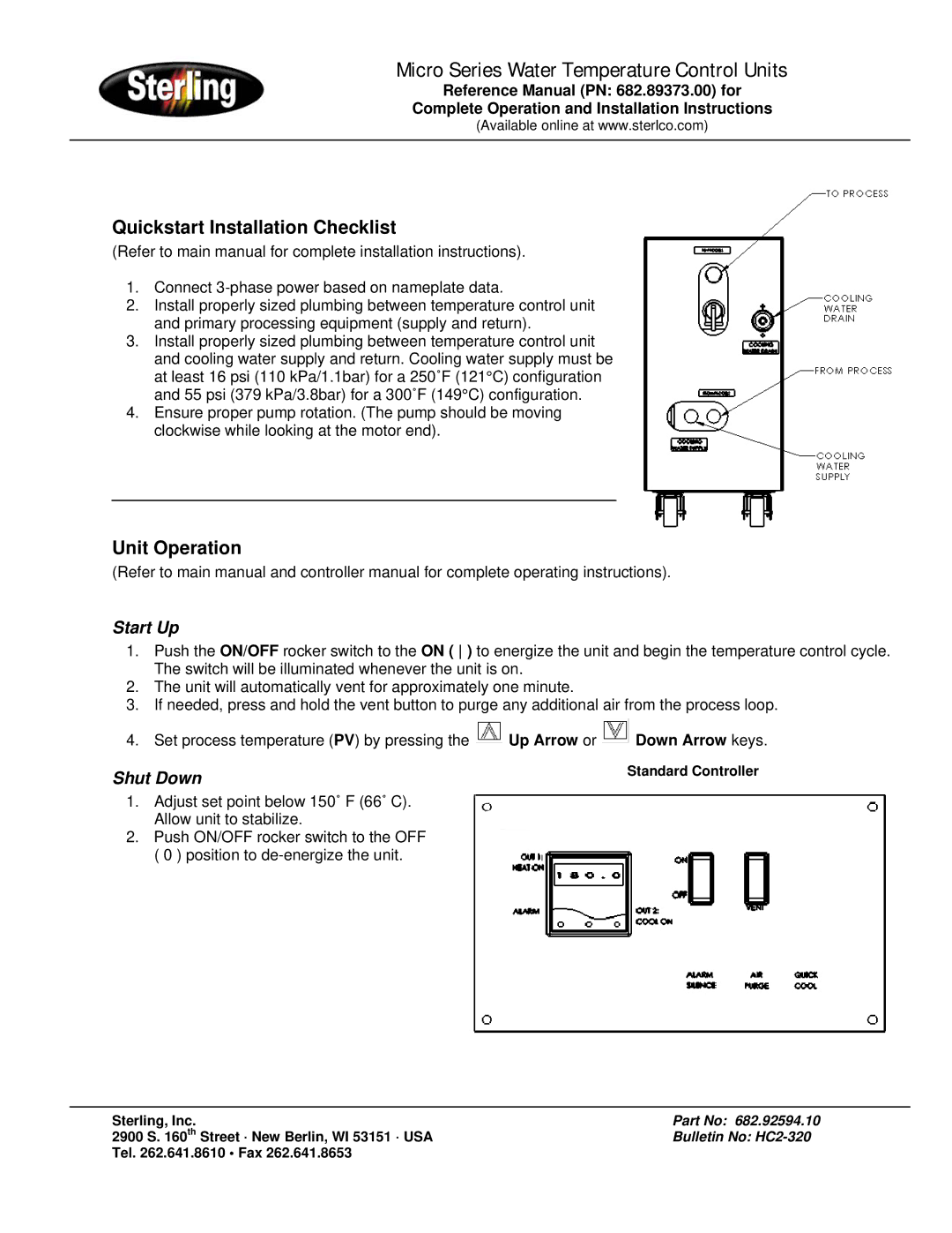 Sterling Water Heater quick start Quickstart Installation Checklist, Unit Operation, Up Arrow or Down Arrow keys 