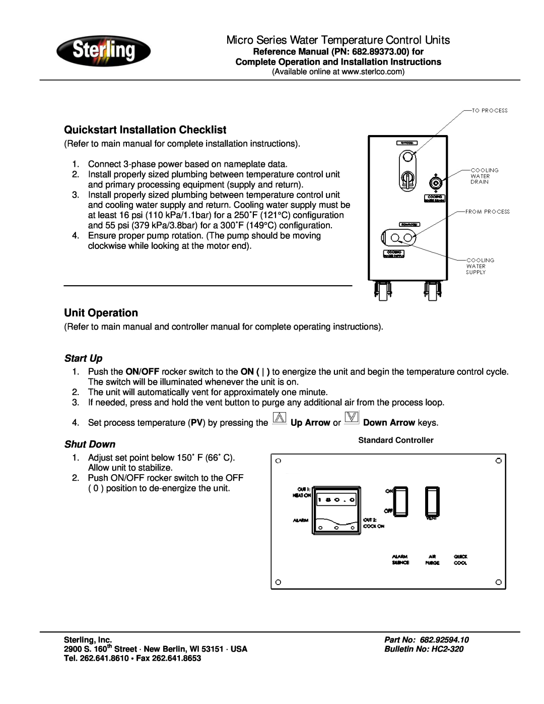 Sterling Water Heater quick start Micro Series Water Temperature Control Units, Quickstart Installation Checklist 