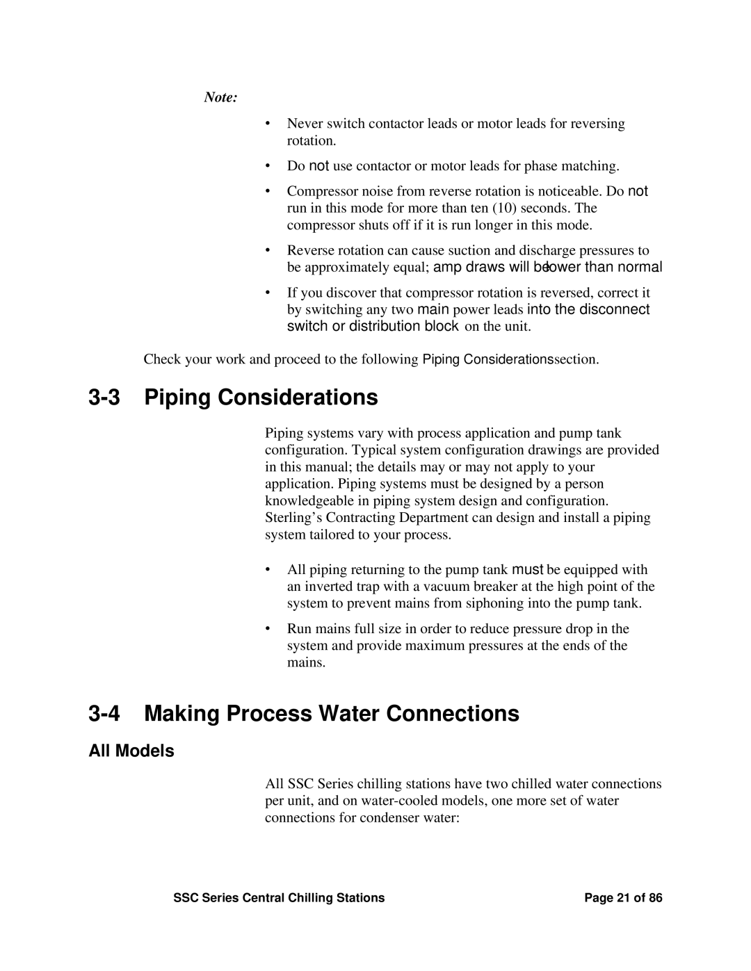 SterlingTEK A0551797 manual Piping Considerations, Making Process Water Connections, All Models 