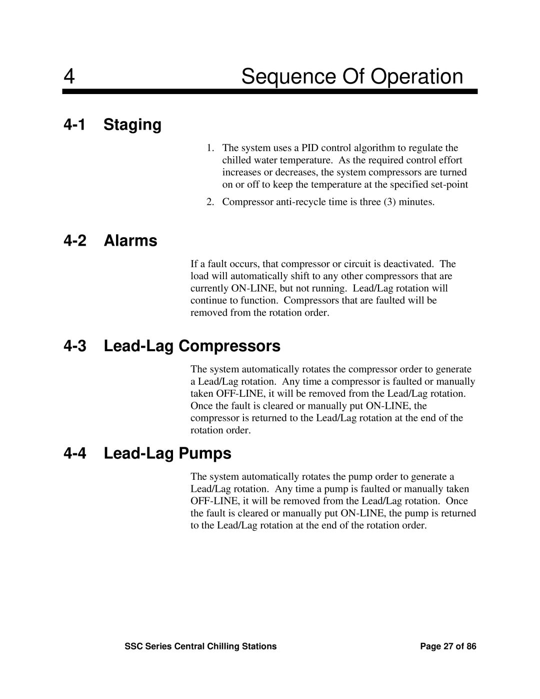 SterlingTEK A0551797 manual Staging, Alarms, Lead-Lag Compressors, Lead-Lag Pumps 