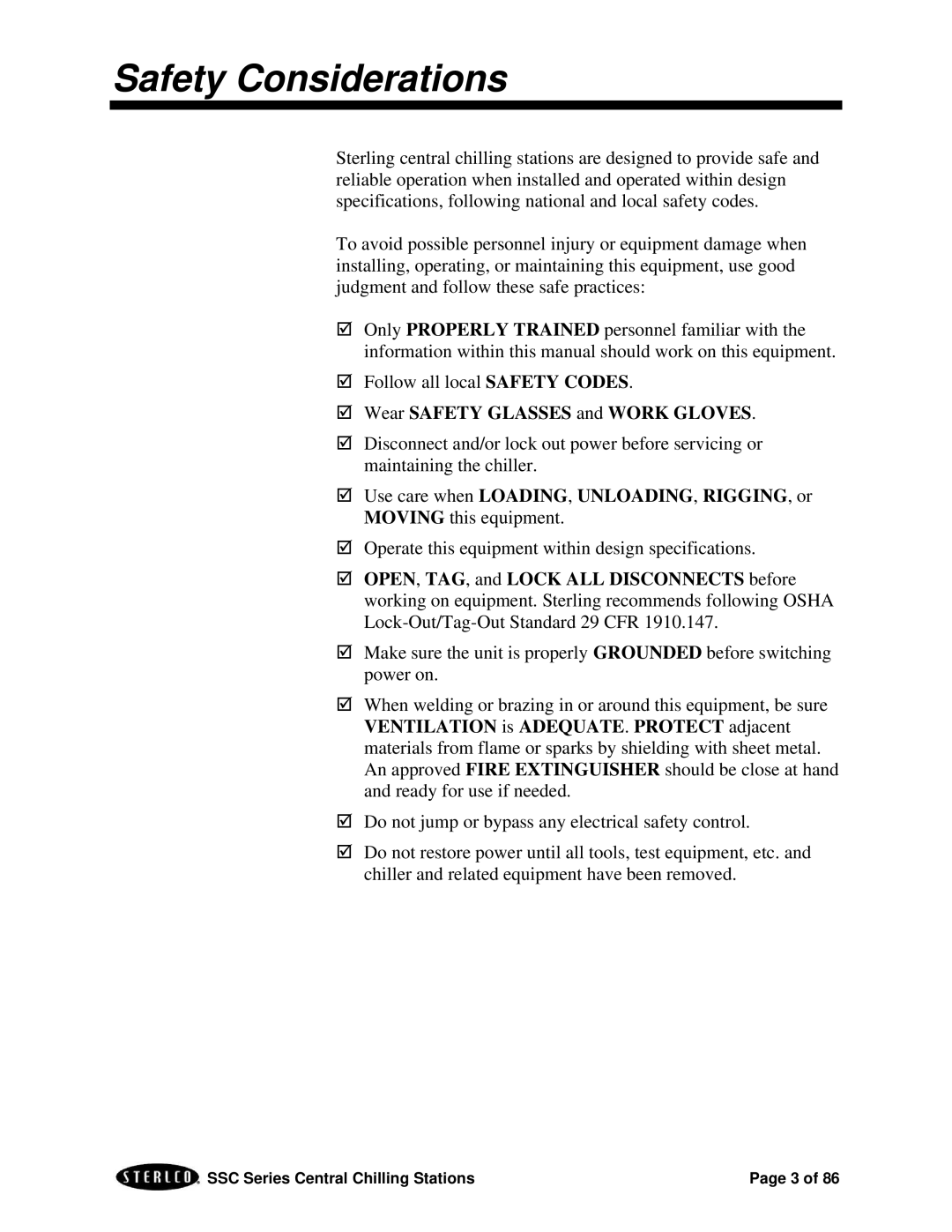 SterlingTEK A0551797 manual Safety Considerations, Wear Safety Glasses and Work Gloves 