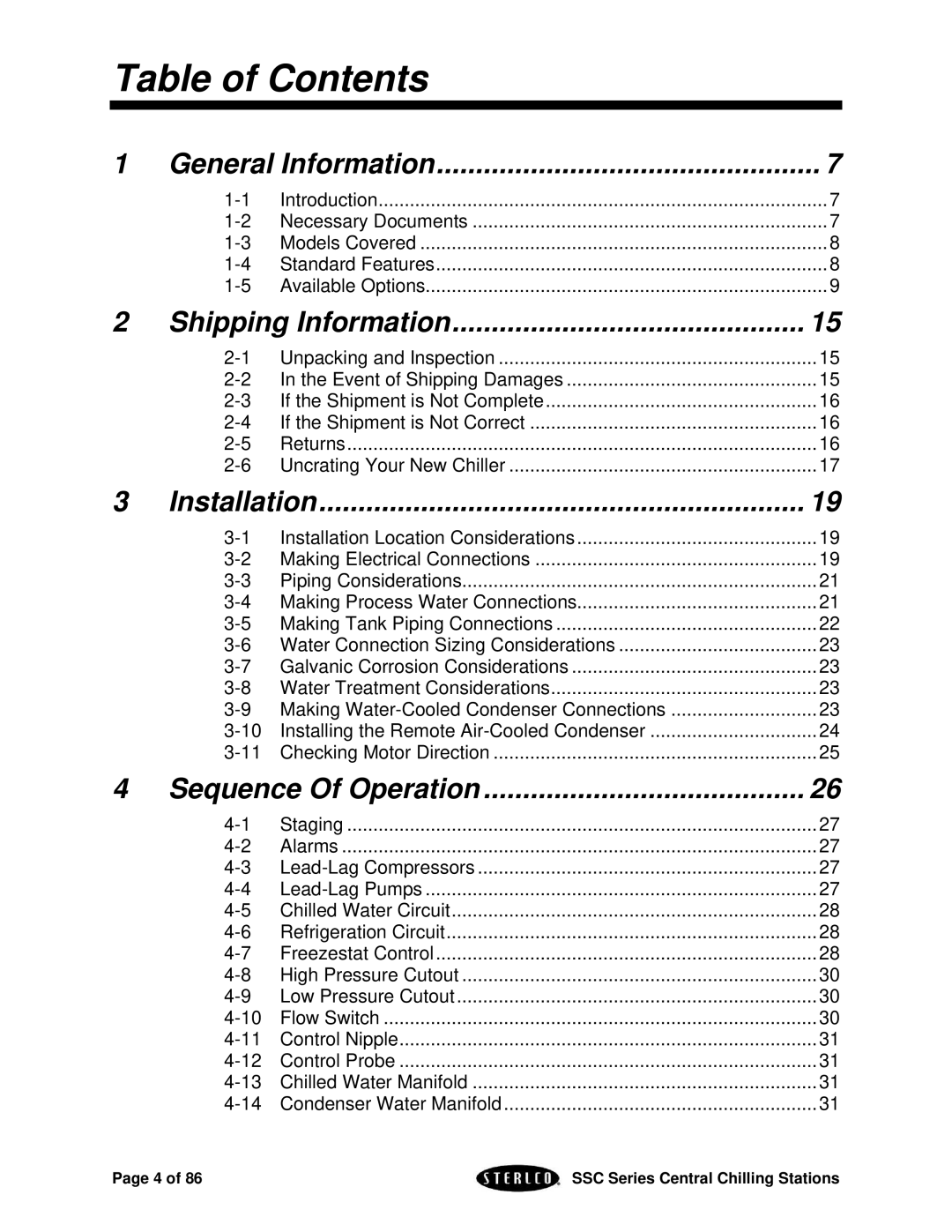 SterlingTEK A0551797 manual Table of Contents 