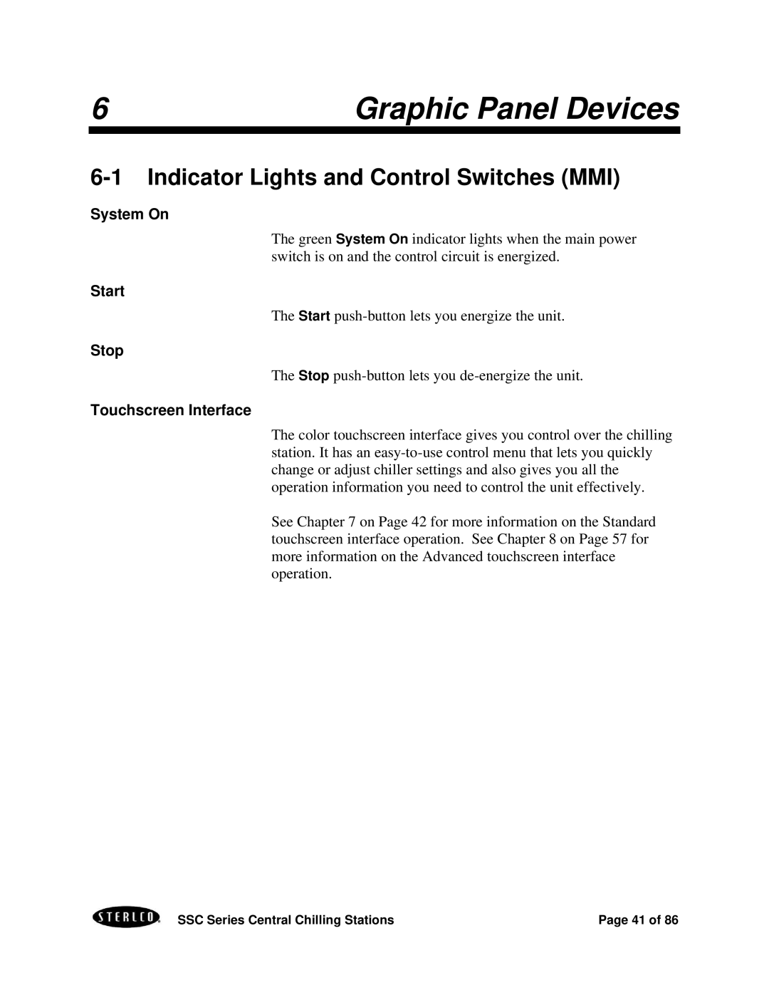 SterlingTEK A0551797 manual Graphic Panel Devices, Indicator Lights and Control Switches MMI 