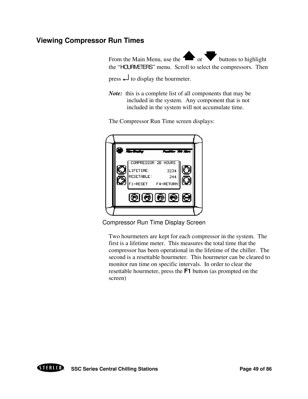 SterlingTEK A0551797 manual Viewing Compressor Run Times, Compressor Run Time Display Screen 