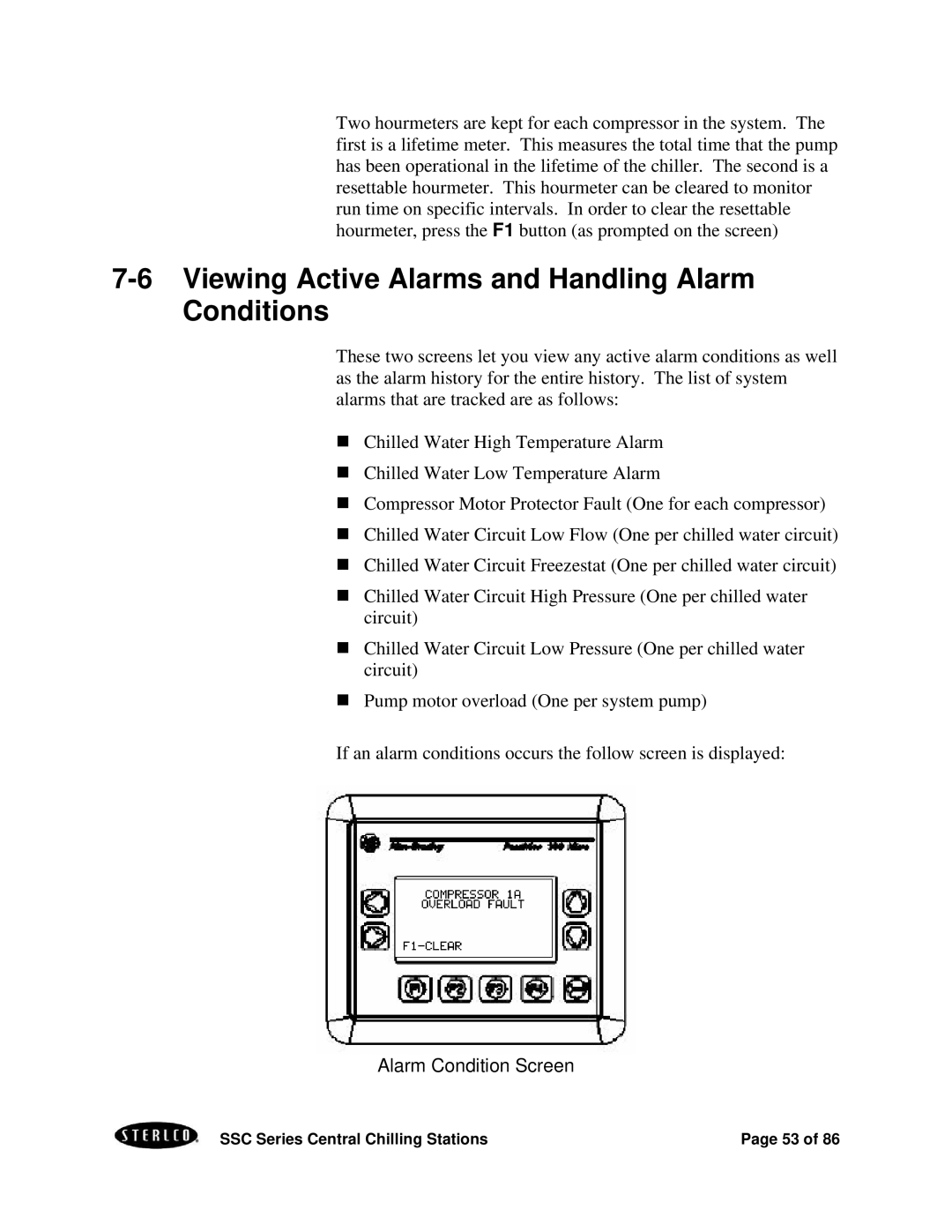 SterlingTEK A0551797 manual Viewing Active Alarms and Handling Alarm Conditions, Alarm Condition Screen 