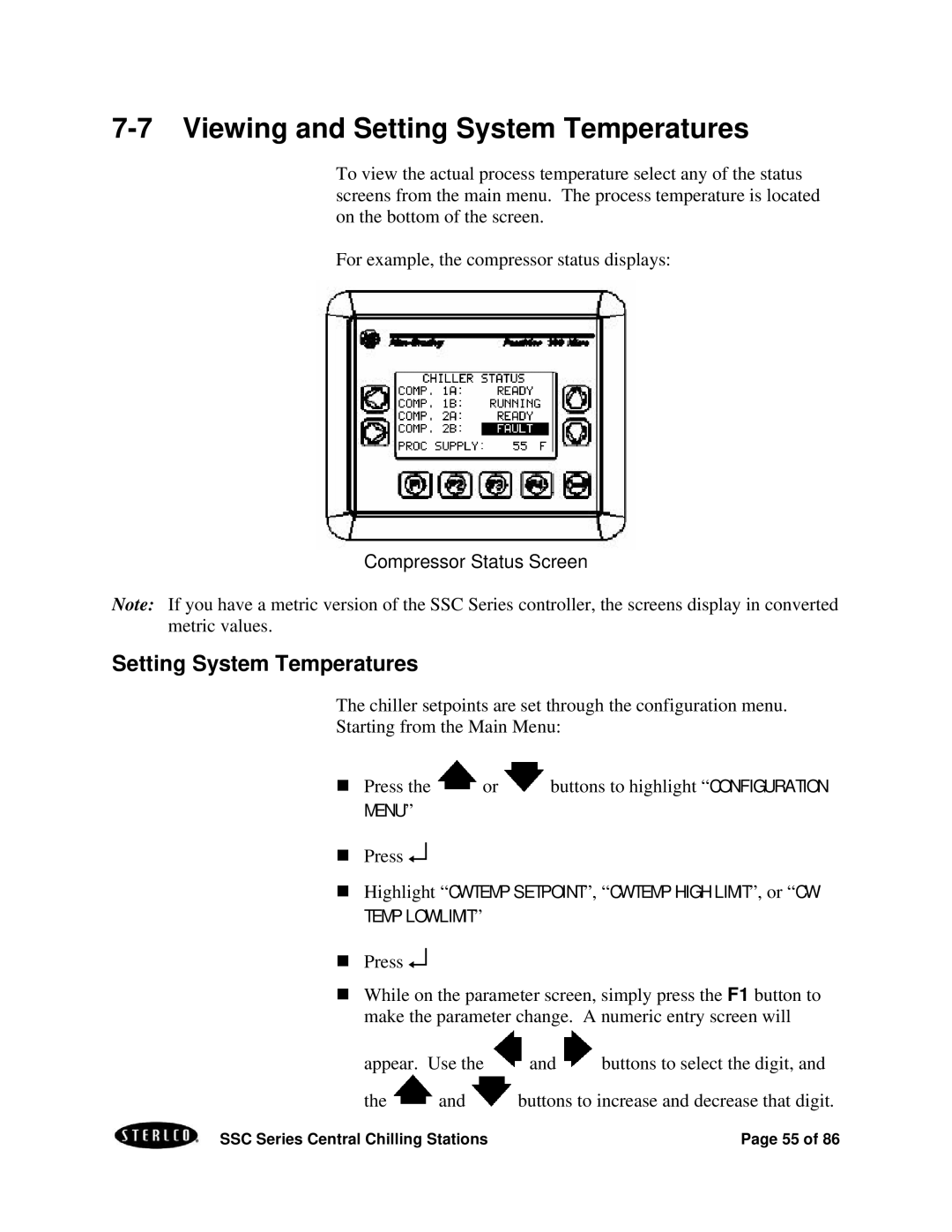 SterlingTEK A0551797 manual Viewing and Setting System Temperatures 