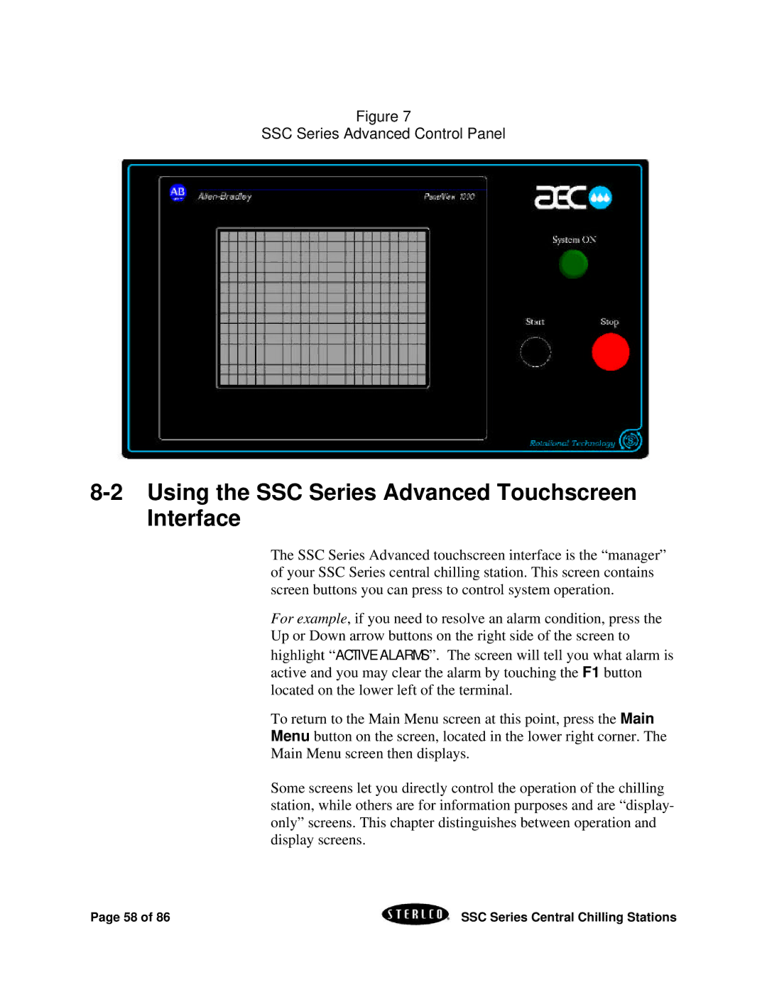 SterlingTEK A0551797 manual Using the SSC Series Advanced Touchscreen Interface, SSC Series Advanced Control Panel 