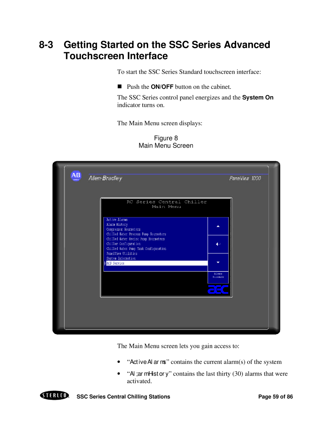 SterlingTEK A0551797 manual Main Menu Screen 