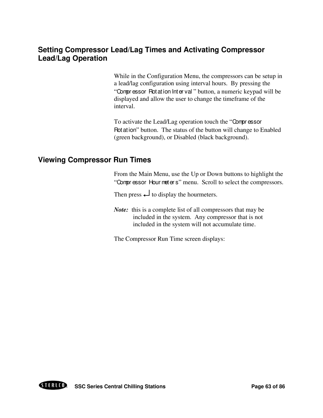 SterlingTEK A0551797 manual Viewing Compressor Run Times 