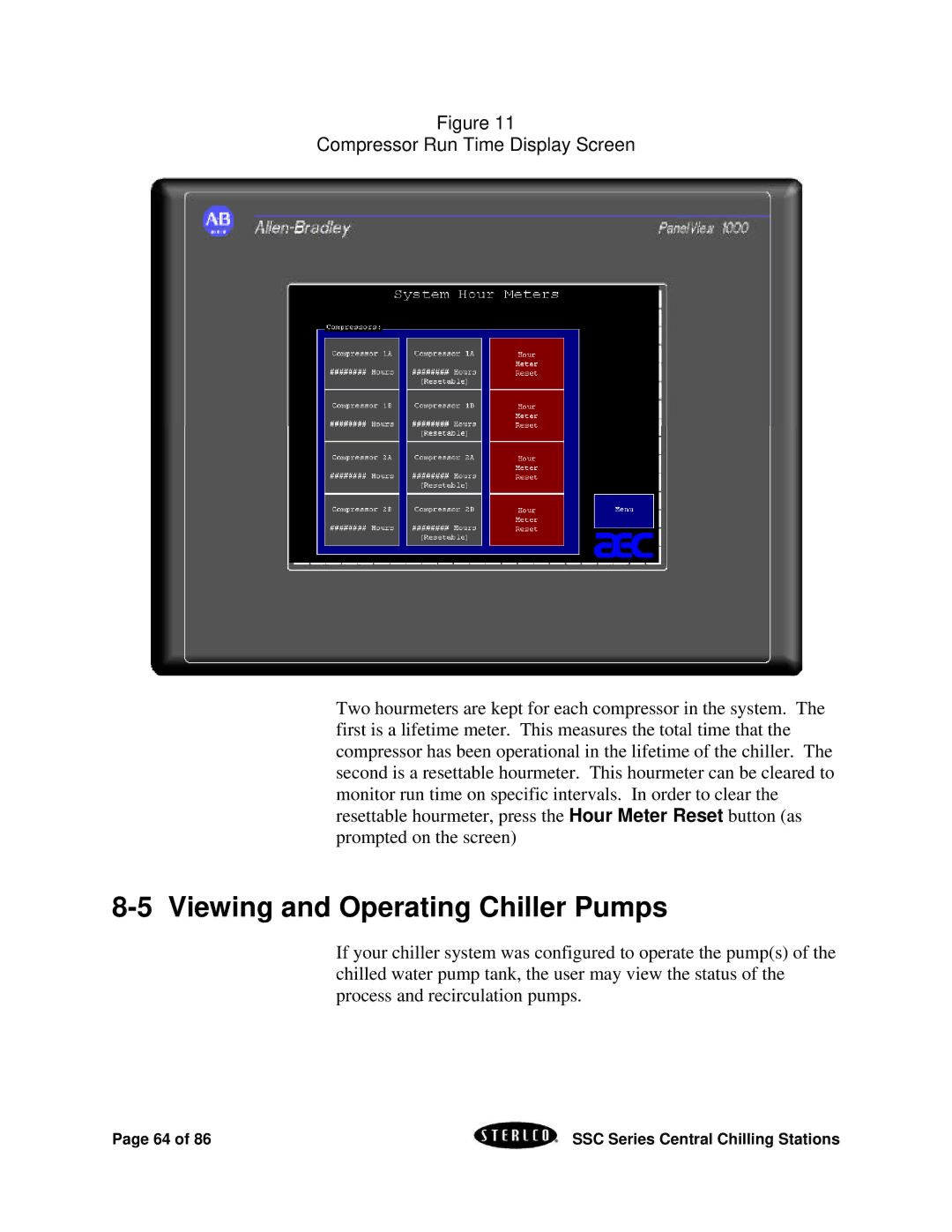 SterlingTEK A0551797 manual Viewing and Operating Chiller Pumps 