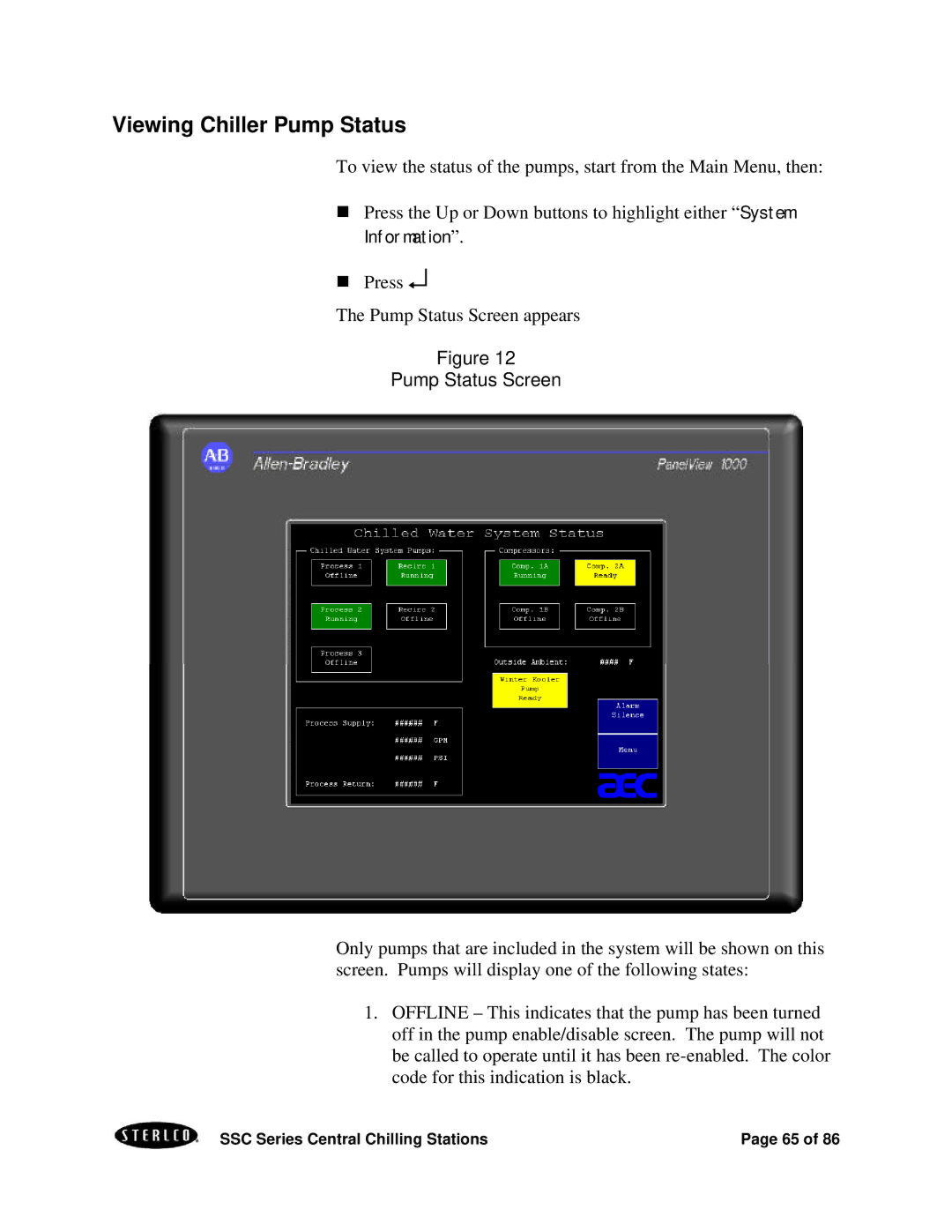 SterlingTEK A0551797 manual Viewing Chiller Pump Status 