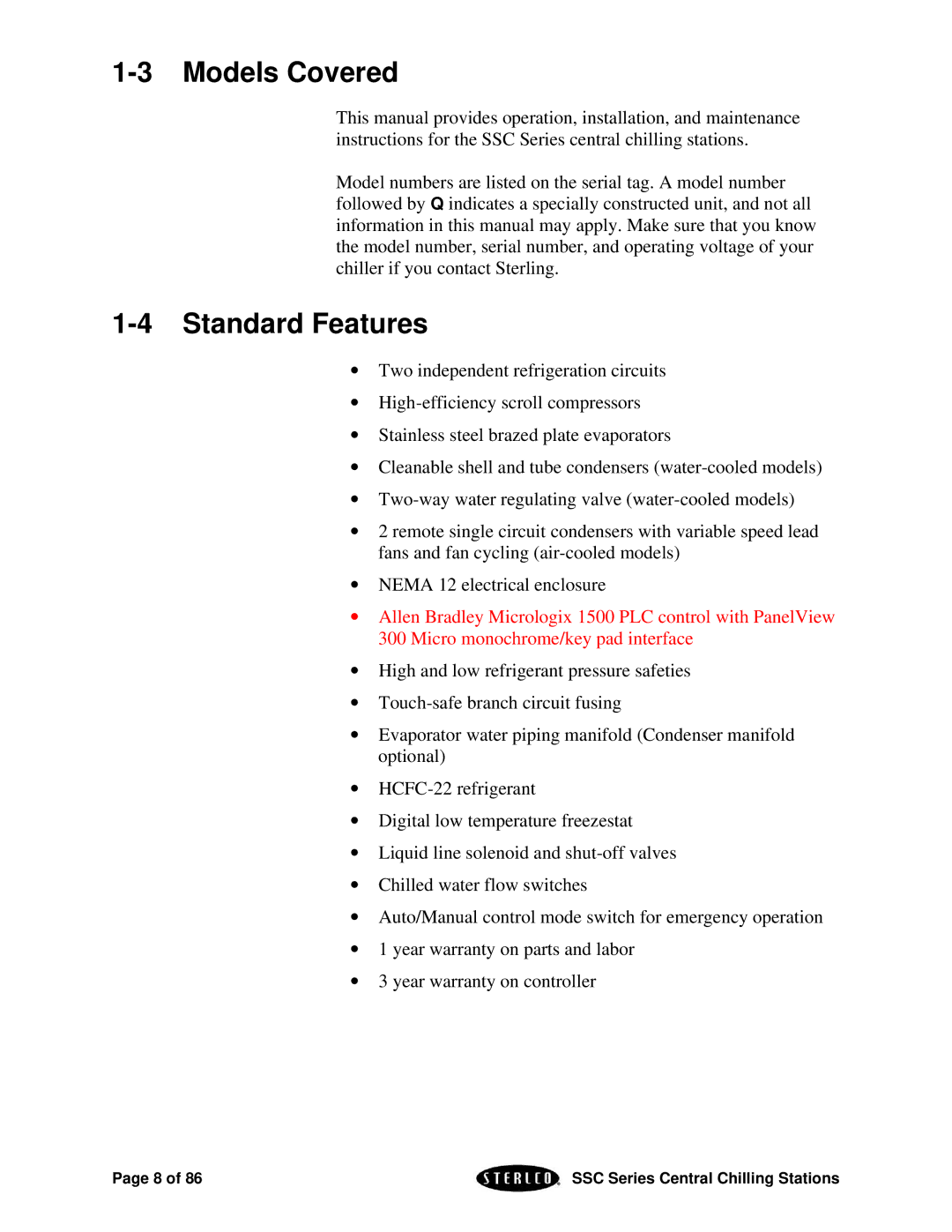 SterlingTEK A0551797 manual Models Covered, Standard Features 