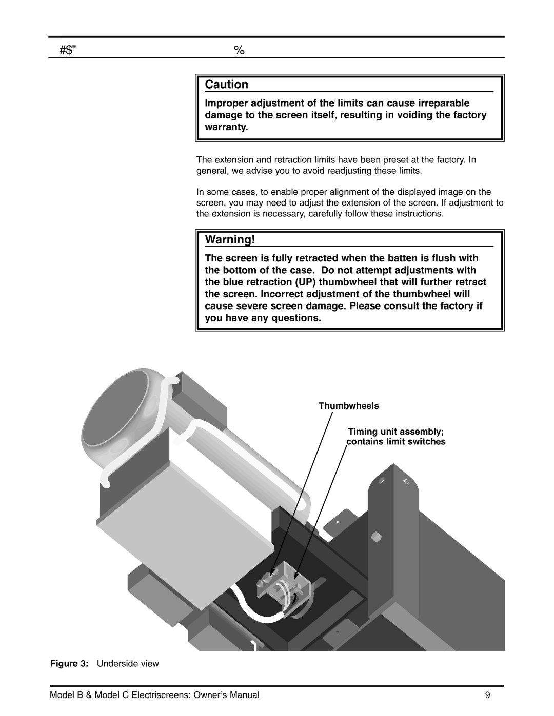 Stewart Filmscreen Corp B installation instructions Adjusting the Screen Extension, Underside view 