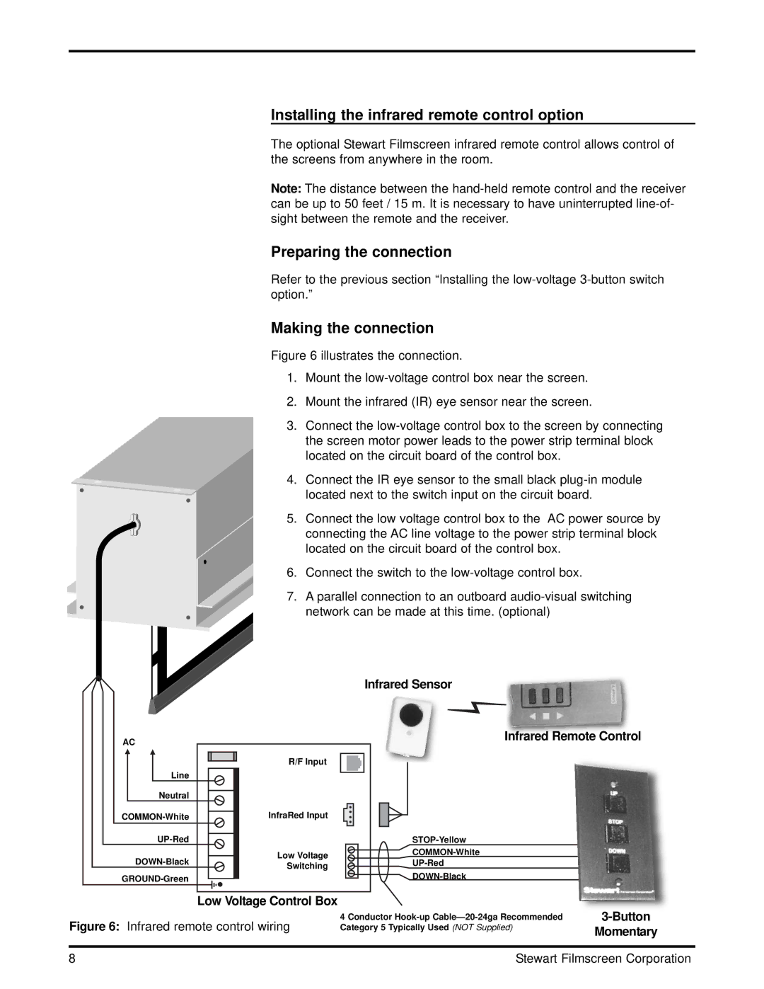 Stewart Filmscreen Corp CM-1005 Installing the infrared remote control option, Infrare d Sensor, Button 