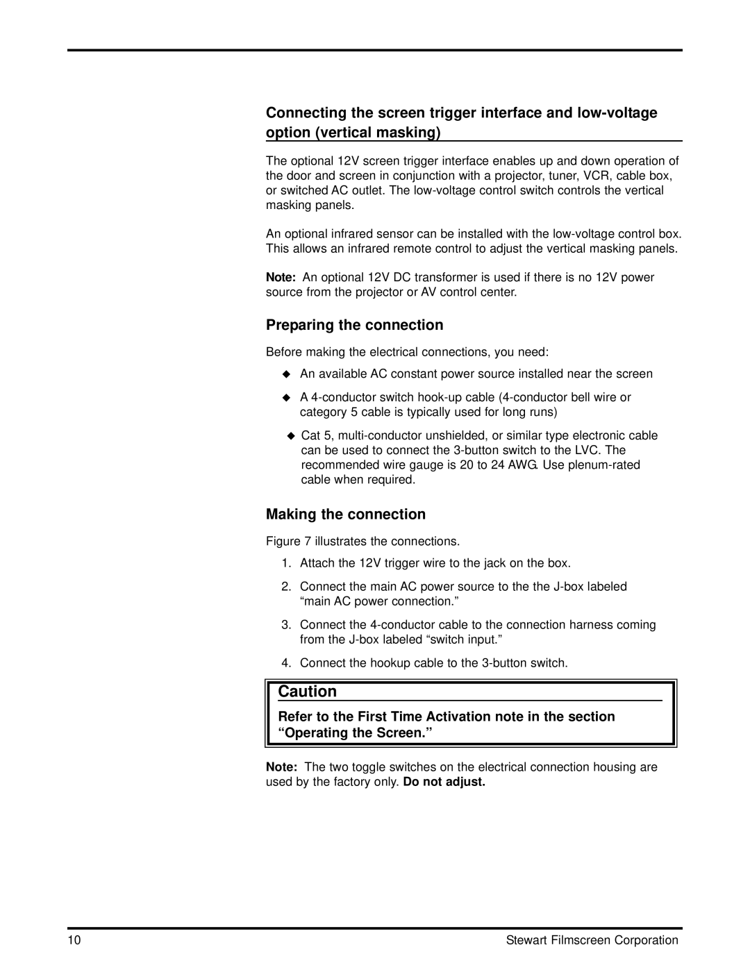 Stewart Filmscreen Corp LCD Front Projector installation instructions Preparing the connection 