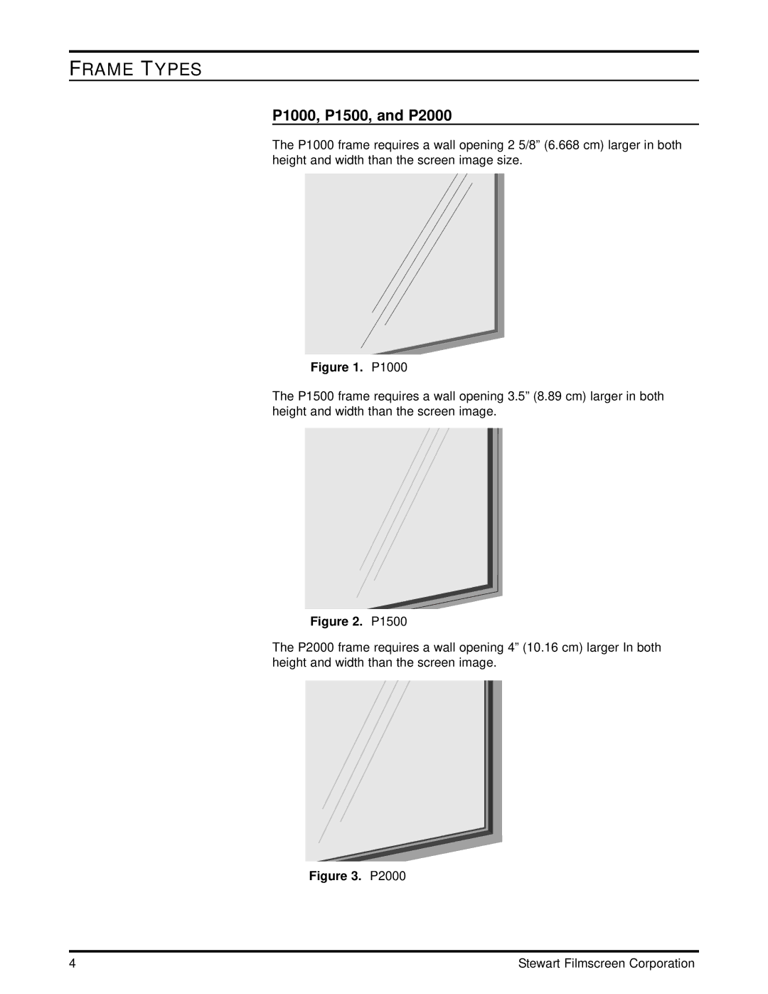 Stewart Filmscreen Corp LCD Rear-Projection TV installation instructions Frame Types, P1000, P1500, and P2000 