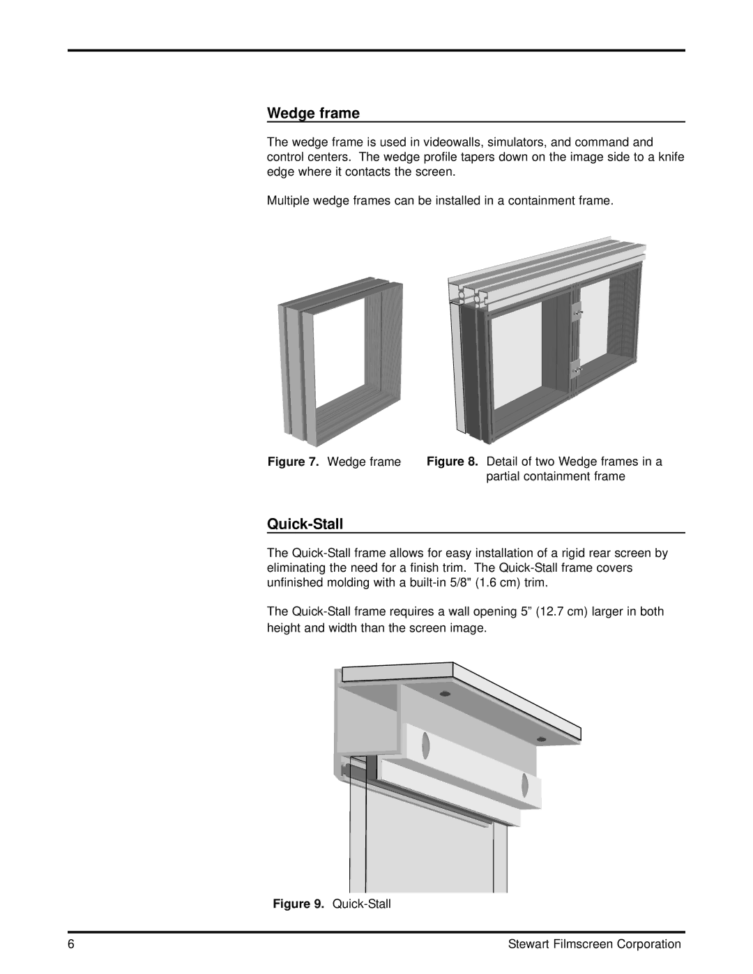 Stewart Filmscreen Corp LCD Rear-Projection TV installation instructions Wedge frame, Quick-Stall 