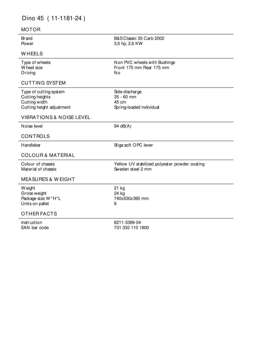 Stiga 11-1181-24 manual Dino 45 