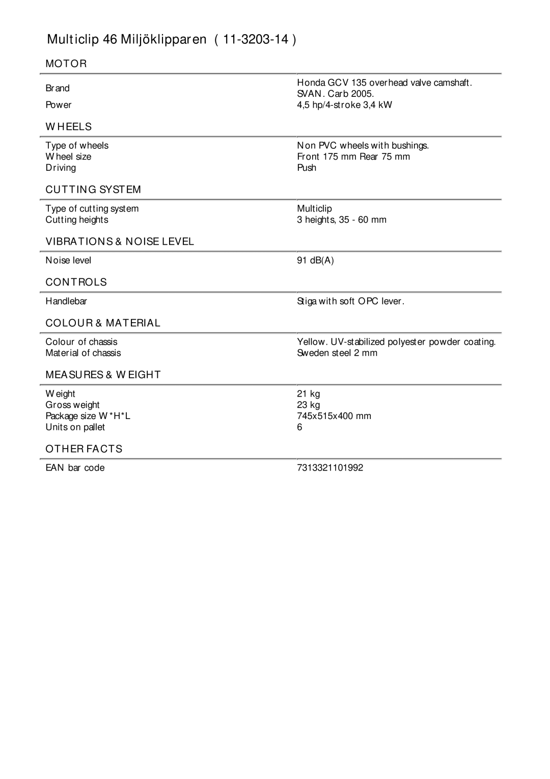 Stiga 11-3203-14 manual Multiclip 46 Miljöklipparen 