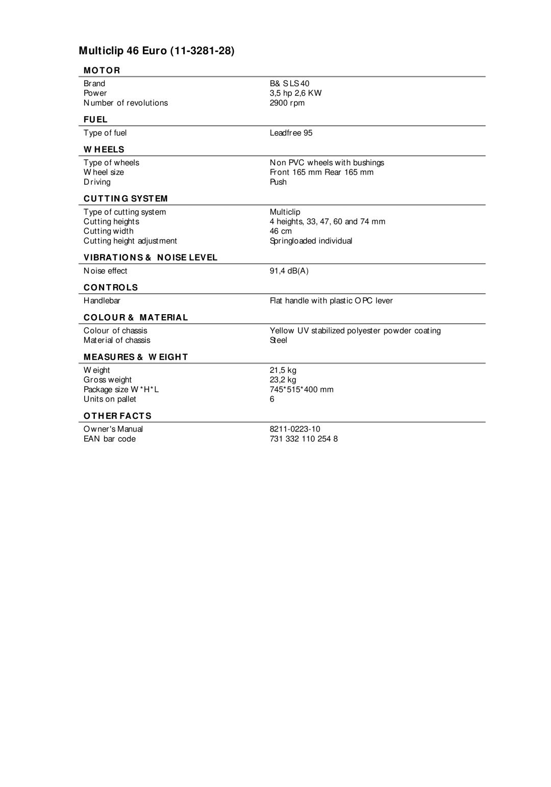 Stiga 11-3281-28 manual Multiclip 46 Euro 