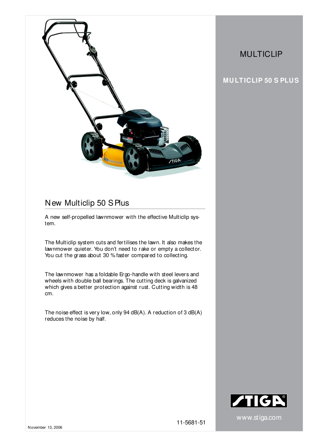 Stiga 11-5681-51 manual New Multiclip 50 S Plus, MULTICLIP 50 S PLUS 