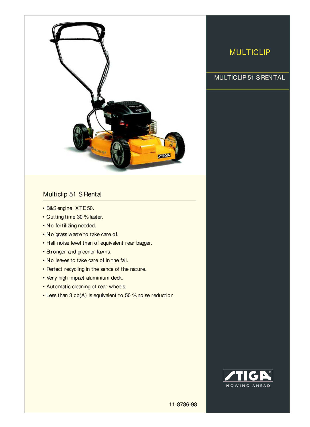 Stiga 11-8786-98 manual Multiclip 51 S Rental 