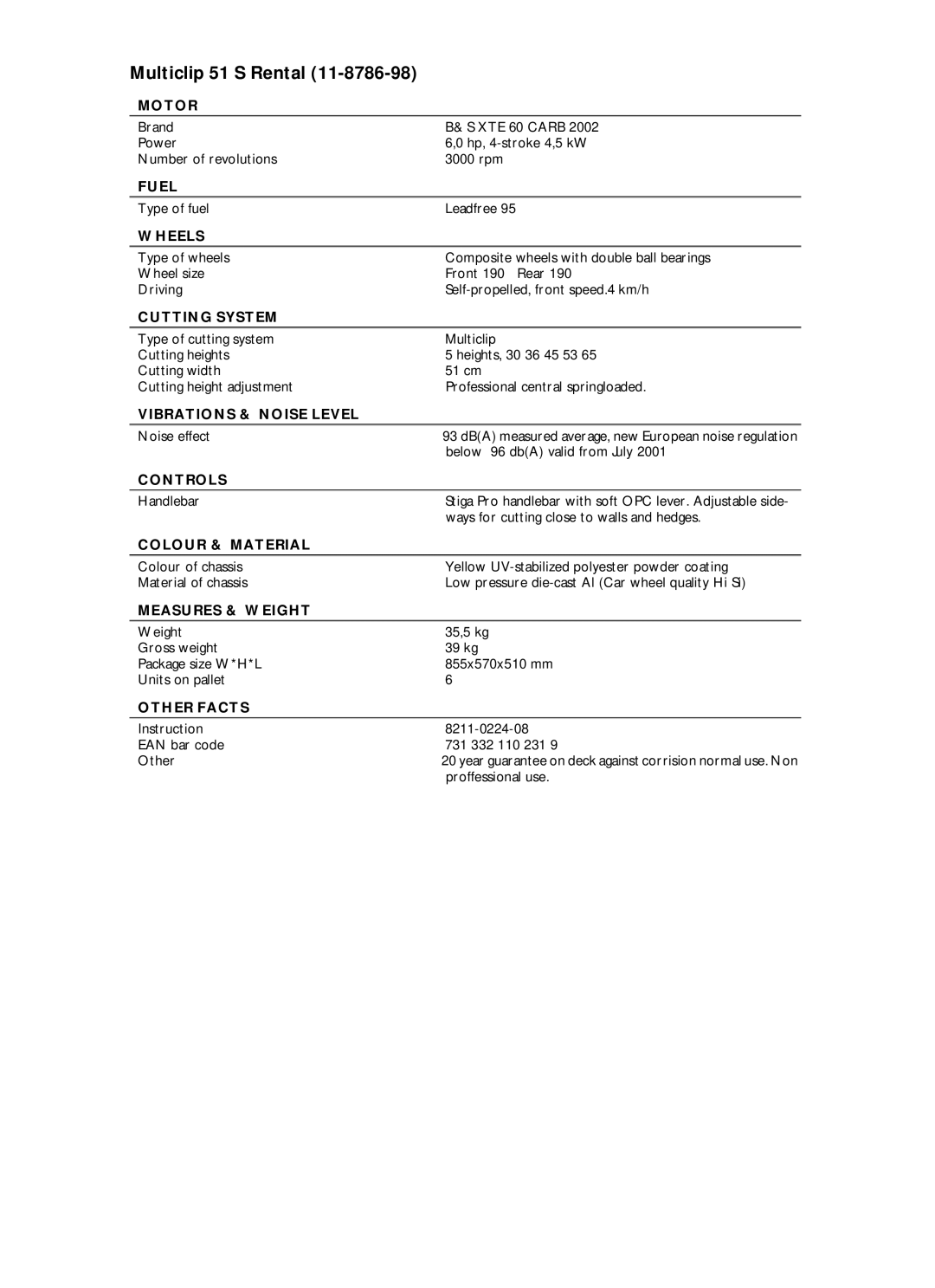 Stiga 11-8786-98 manual Multiclip 51 S Rental 