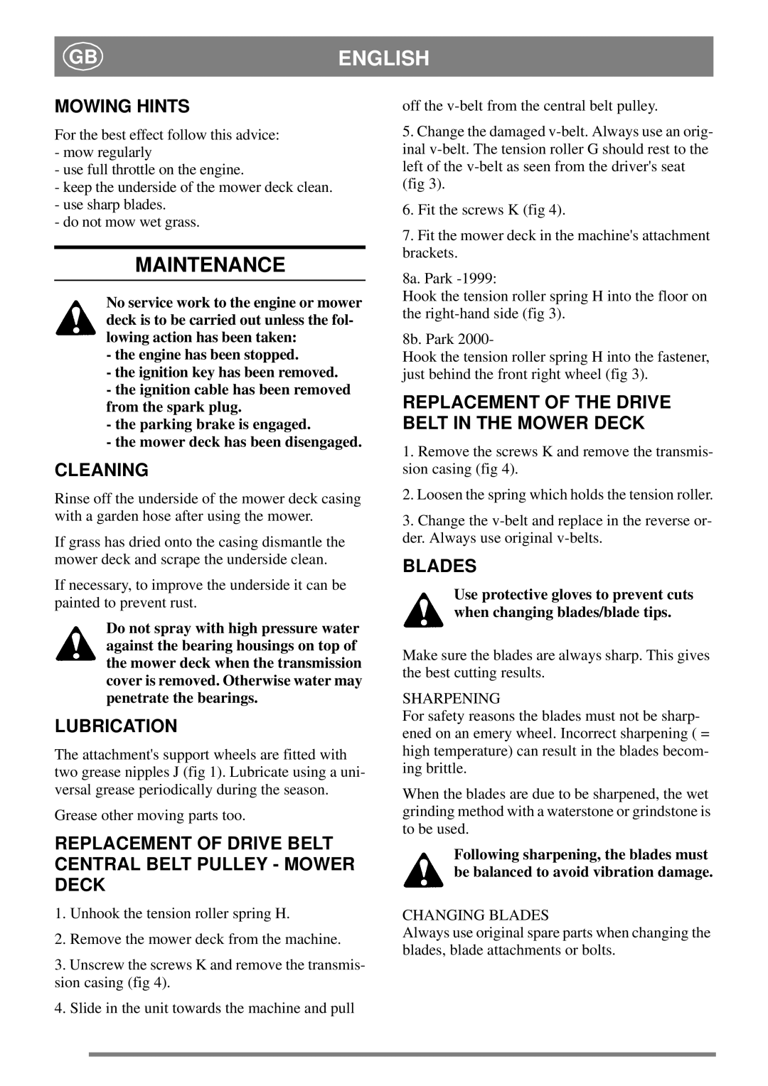 Stiga 110 S manual Maintenance 