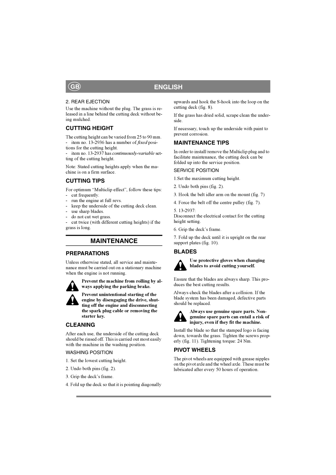 Stiga 125 COMBI PRO manual Maintenance 