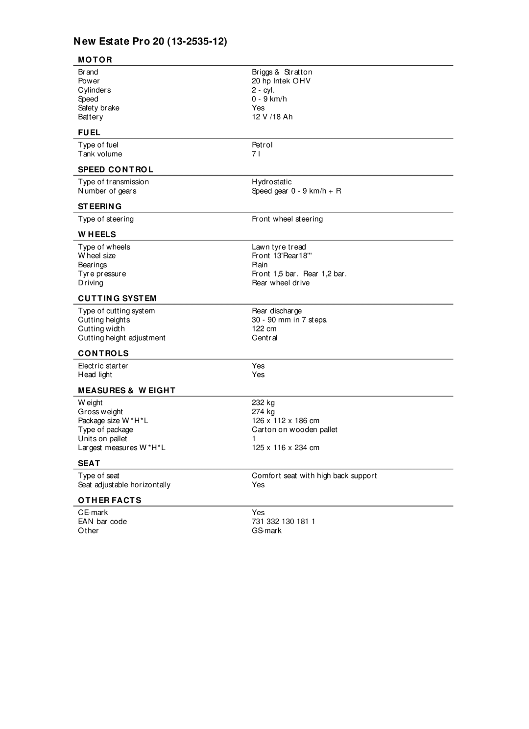 Stiga 13-2535-12 manual New Estate Pro 20 