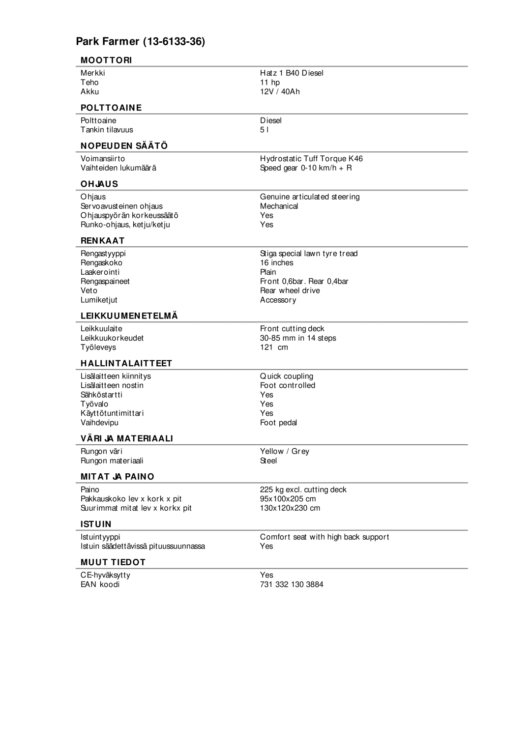 Stiga 13-6133-36 manual Park Farmer 