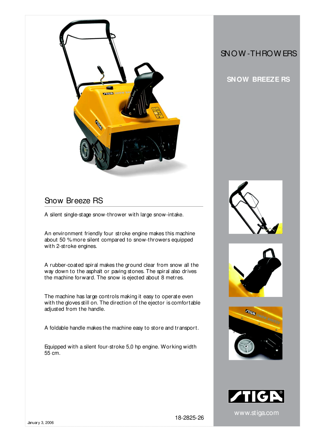 Stiga 18-2825-26 manual Snow-Throwers, Snow Breeze RS, Snow Breeze Rs 