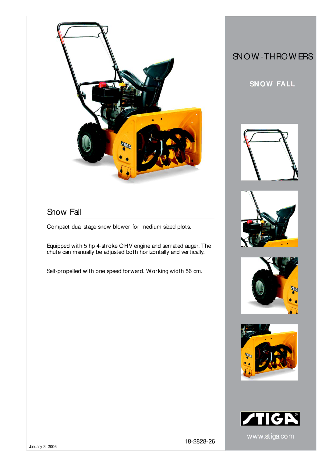 Stiga 18-2828-26 manual Snow Fall, Snow-Throwers, Compact dual stage snow blower for medium sized plots 