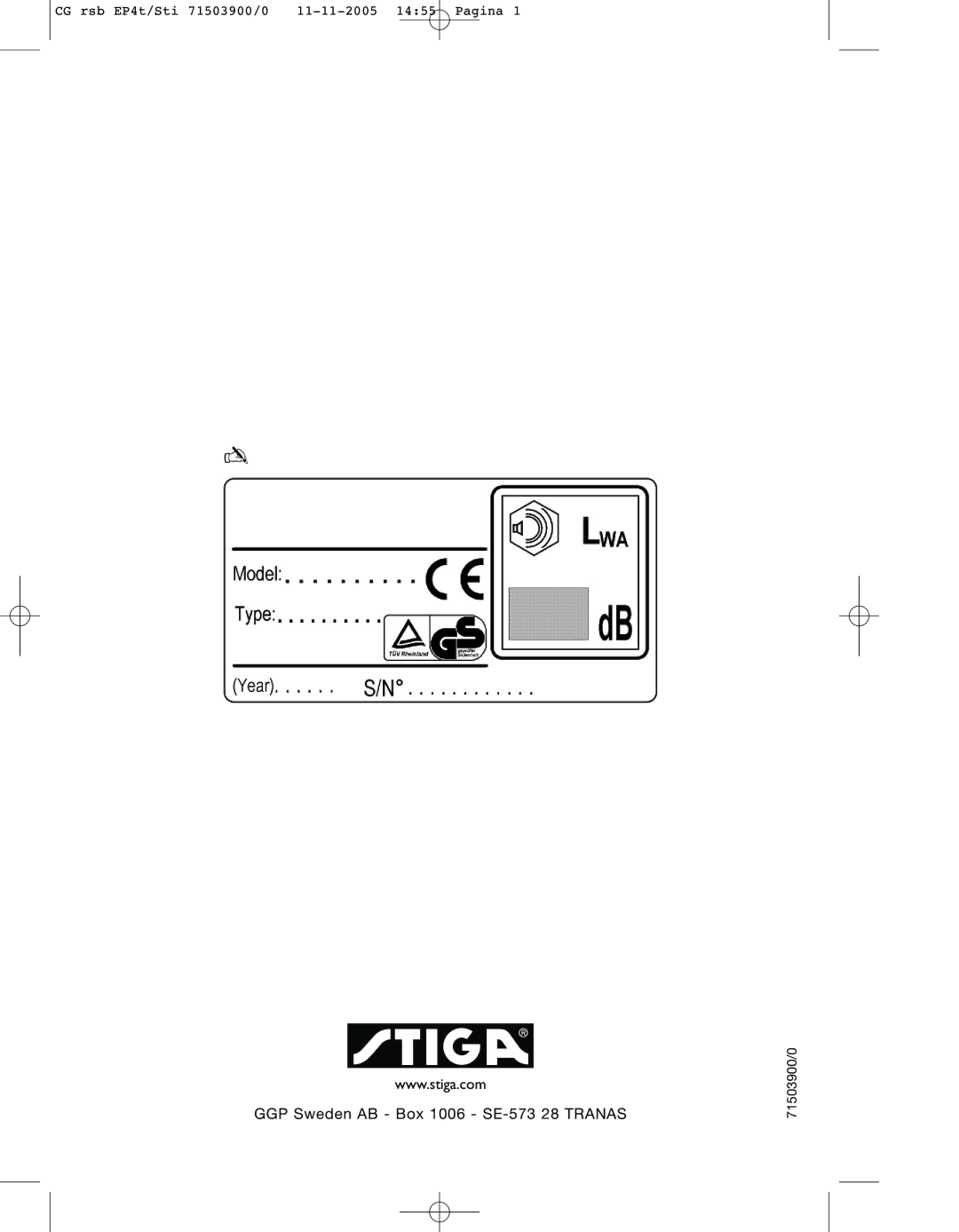 Stiga 43S manual GGP Sweden AB Box 1006 SE-573 28 Tranas 