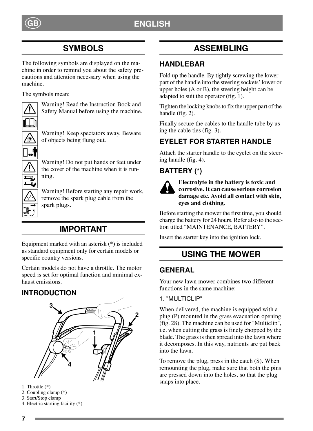 Stiga 45 COMBI, 45 S COMBI manual Symbols, Assembling, Using the Mower 