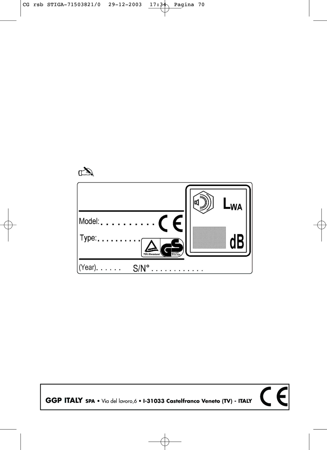 Stiga 45SCOMBIEL, 45COMBIEL manual CG rsb STIGA-71503821/0 29-12-2003 1734 Pagina 