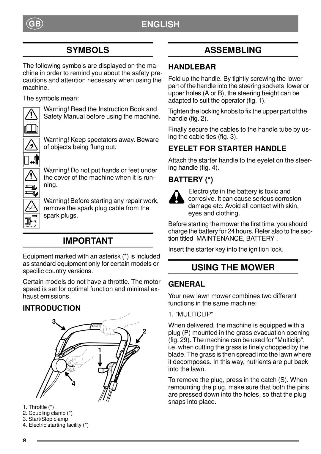 Stiga 45SE manual Symbols, Assembling, Using the Mower 