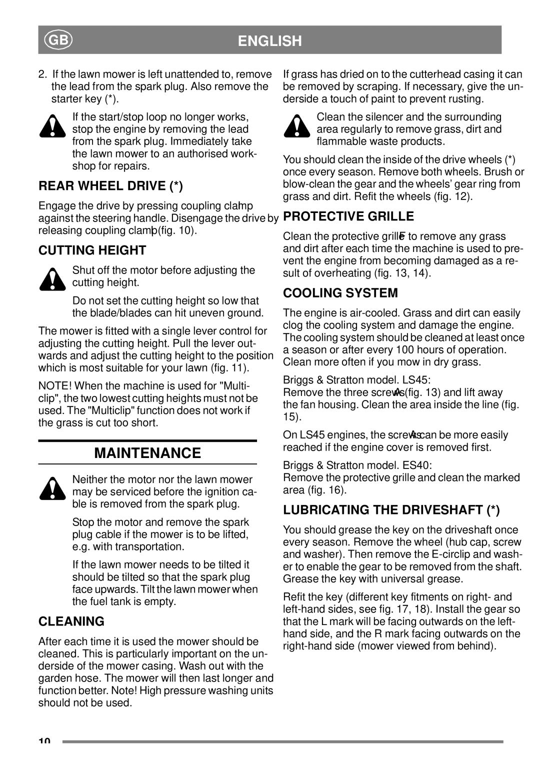 Stiga 45SE manual Maintenance 