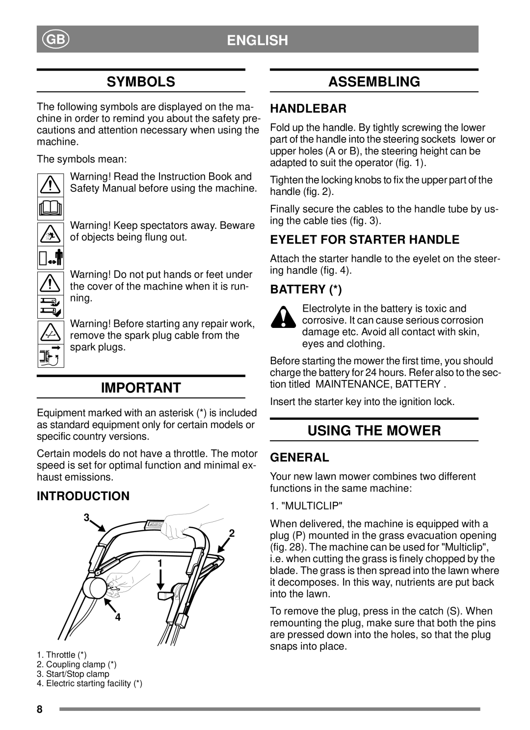 Stiga 45SE manual Symbols, Assembling, Using the Mower 