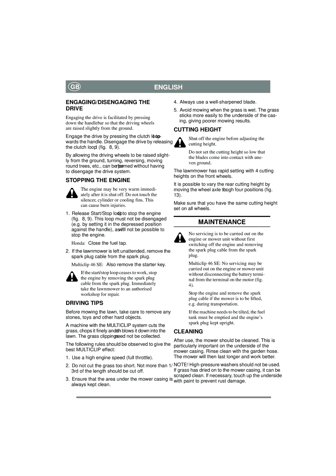 Stiga 46 S EURO manual Maintenance 