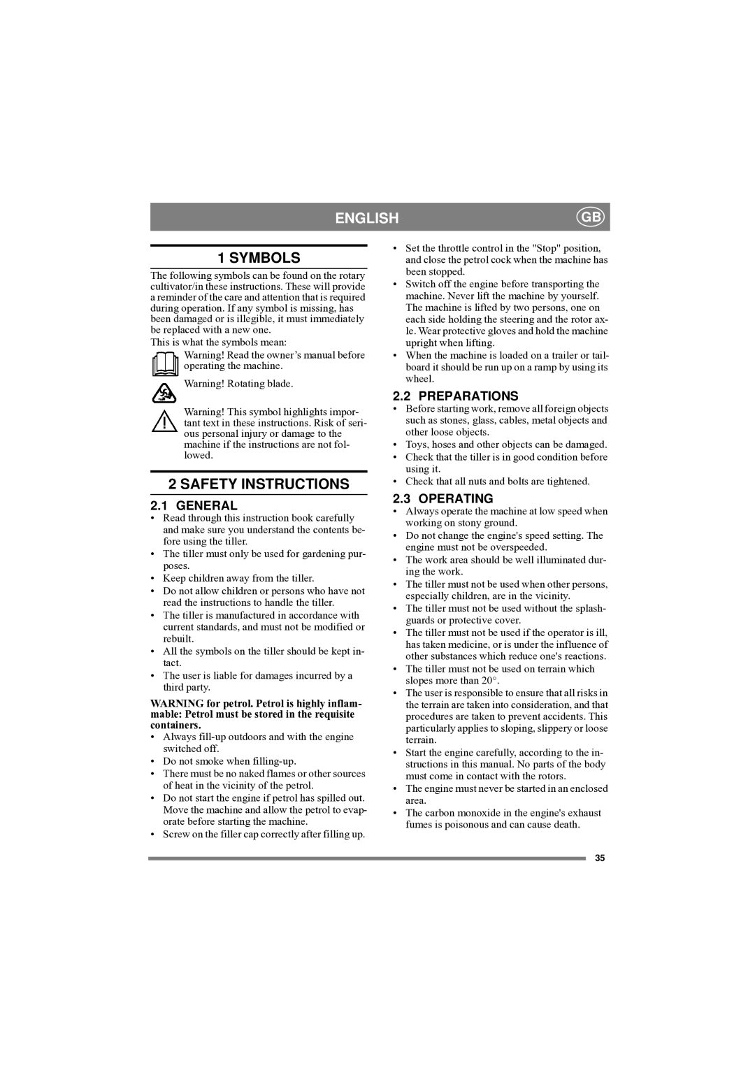 Stiga 500-G, 500R-G manual Englishgb, Symbols, Safety Instructions 