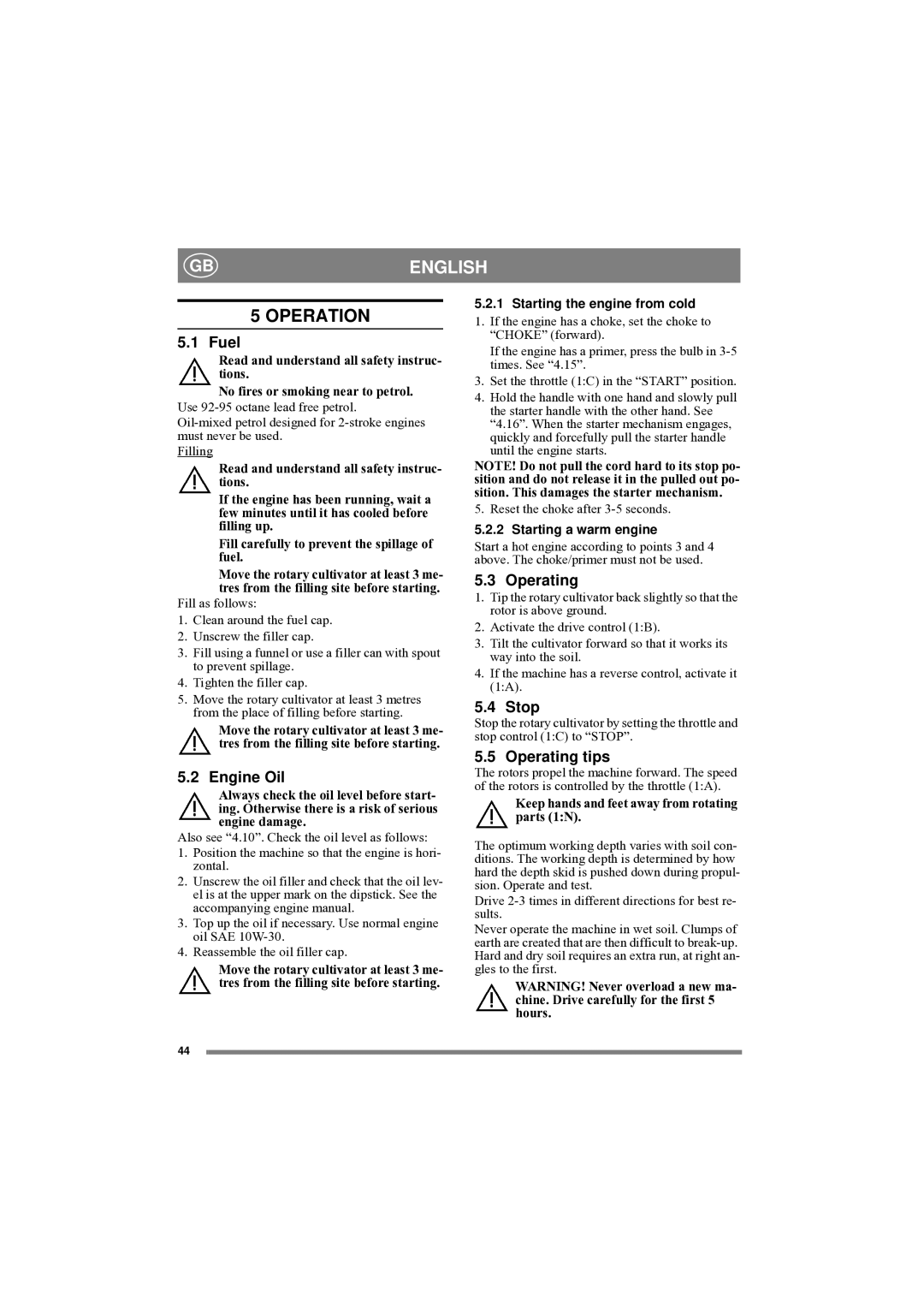 Stiga 40-G, 50R-B, 50-G, 50-H, 40R-G manual Operation 