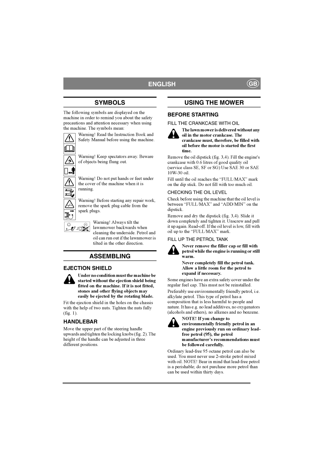 Stiga PRO 51 S manual Symbols, Assembling, Using the Mower 