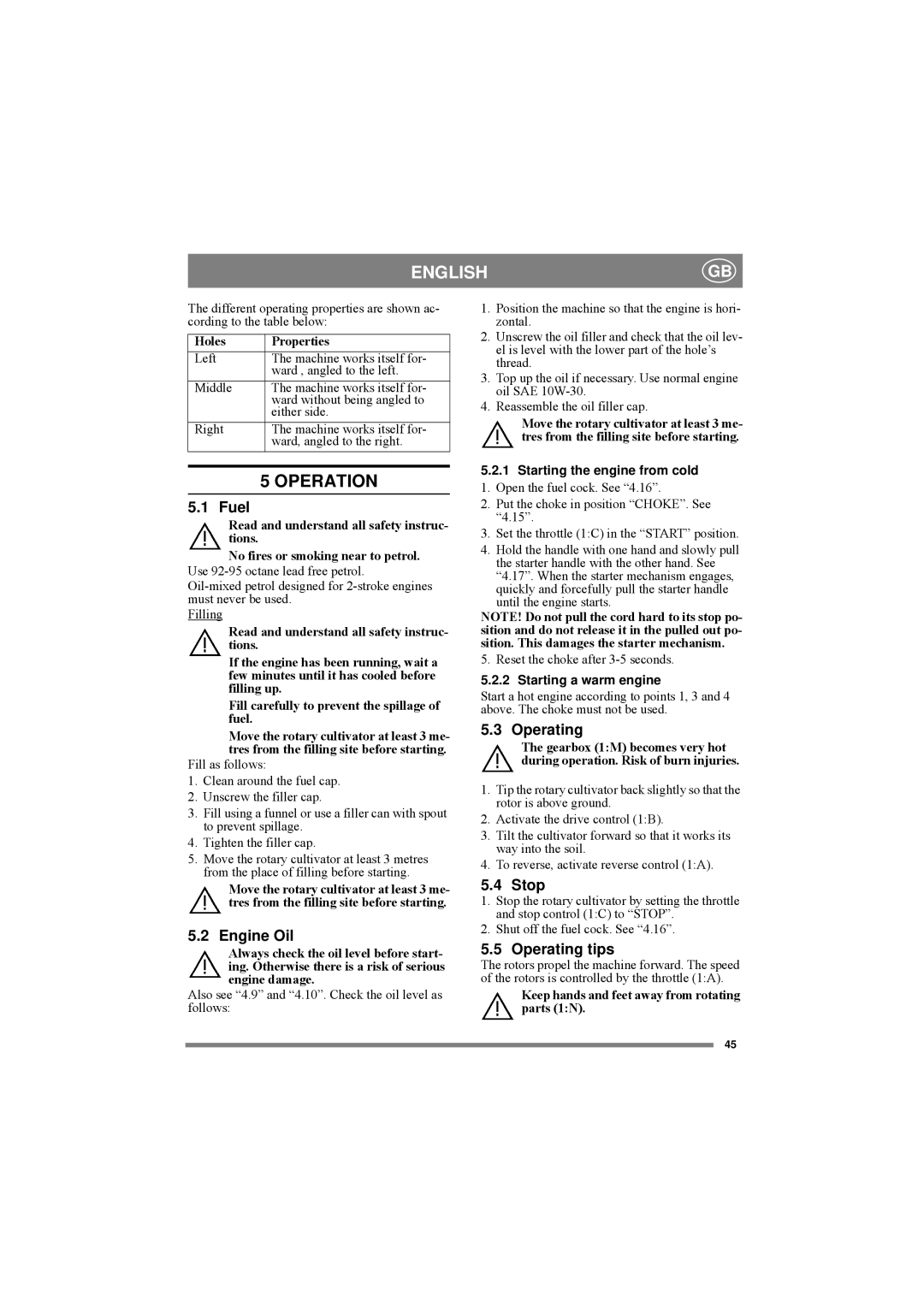 Stiga 75R-B, 75-G, 75R-HX manual Operation 