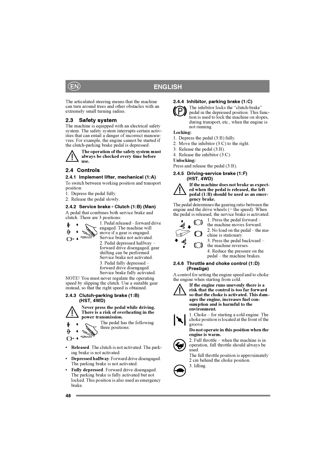 Stiga 8211-0001-70 manual Safety system, Controls 