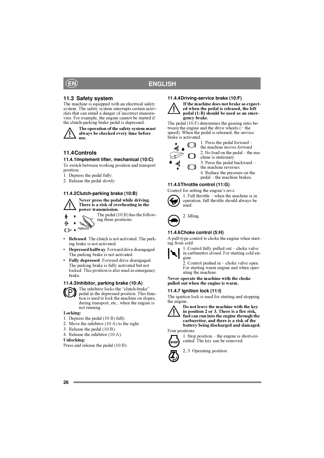 Stiga 8211-0072-80 manual Safety system, 11.4Controls 